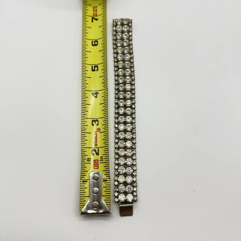 Silver Tone‎ Rhinestone Multi Row Of Clear Crystal Stone Bracelet 7 Inches